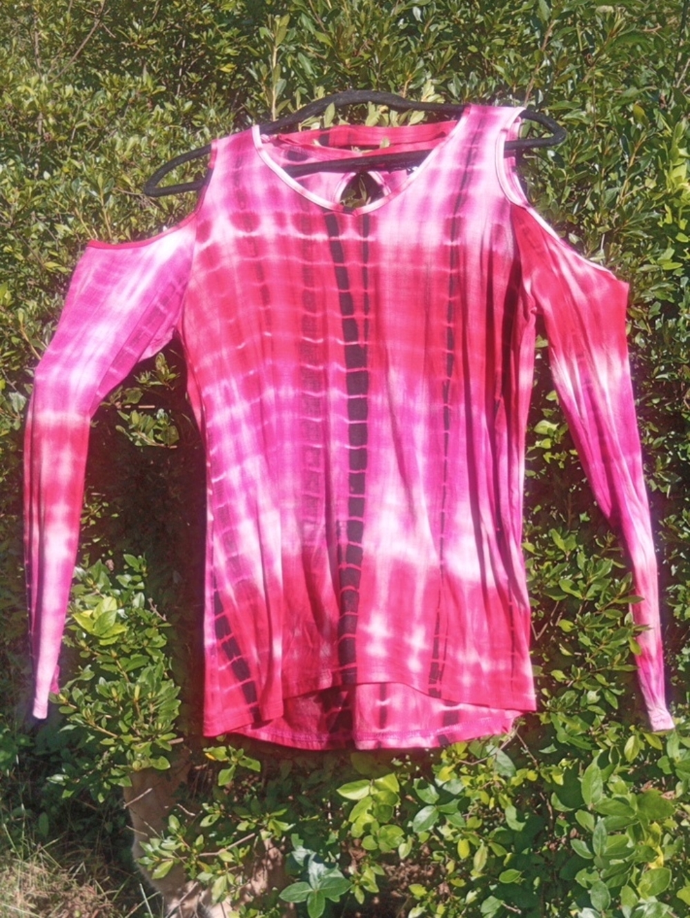Simply Southern Pink Tie-Dye Cold Shoulder Long Sleeve Top